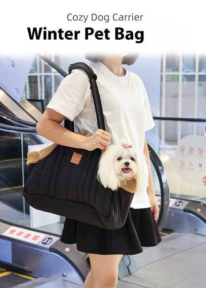 Sac de transport d'hiver pour animaux avec fermeture à pression – Sac fourre-tout chaud et confortable pour petits chiens et chats, idéal pour les activités en extérieur, disponible en marron, noir, beige, rose, vert et bleu