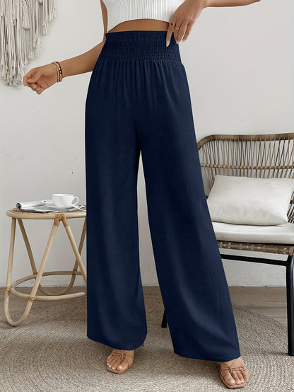 Pantalon élégant taille haute pour femme, couleur unie, matière lisse légèrement extensible - Pantalon décontracté chic, lavable en machine, idéal pour le printemps, l'été, l'automne, le bureau ou le quotidien