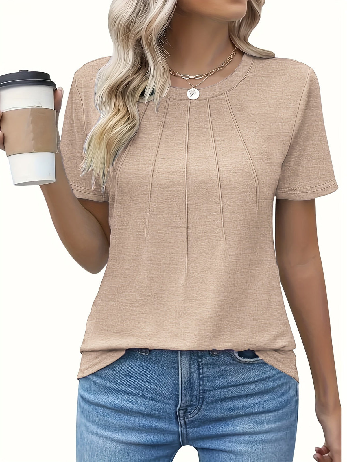 T-shirt décontracté pour femme, couleur unie, col rond, manches courtes, coupe ample et décontractée, micro-extensible, haut d'été léger, lavable en machine, S M L XL XXL