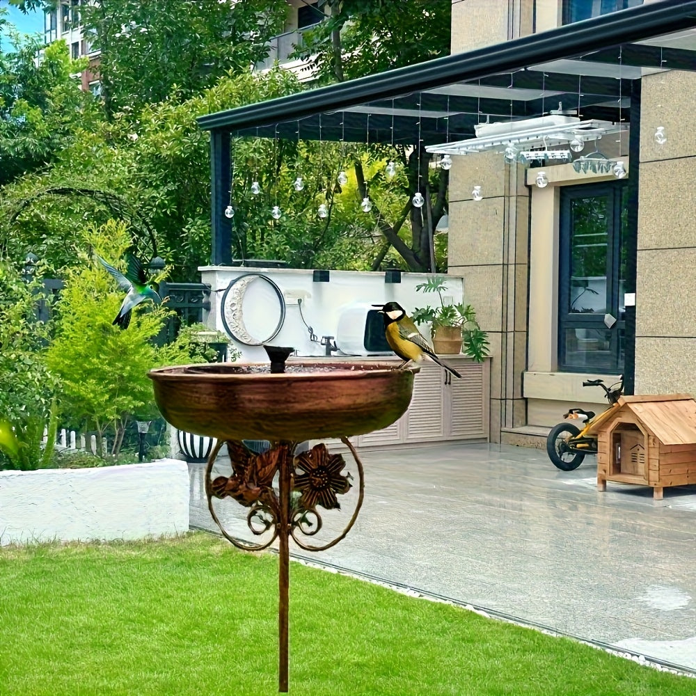 Ensemble abreuvoir et mangeoire pour oiseaux en métal avec motif tournesol – Colonne à base à 5 griffes, décoration de jardin résistante aux intempéries pour arrière-cour, cour et terrasse, attire les oiseaux sauvages