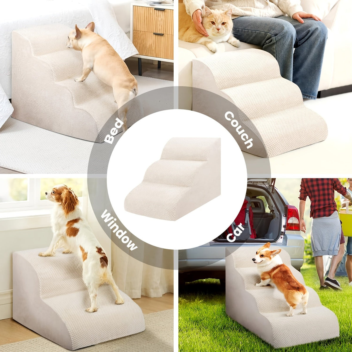 Escalier pour chien en mousse à mémoire de forme, 2, 3 ou 4 marches avec base antidérapante et housse lavable – Marches de soutien pour canapé et lit, idéal pour chiens âgés et chiots, plusieurs couleurs disponibles