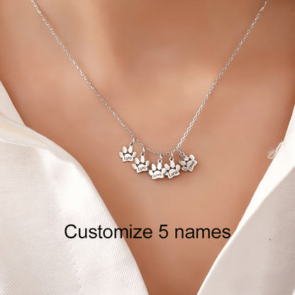 Custom Engraved Dog Paw Print Necklace – 1 to 5 Paws Pet Memorial Jewelry Gift for Her, Elegant Pet Lover Keepsake for Valentine’s Day, Christmas & All Seasons