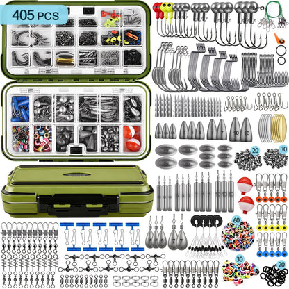 Kit d'équipement de pêche 132 à 405 pièces – Ensemble complet d'accessoires de pêche avec boîte, hameçons, poids, plombs et cuillers pour la pêche en eau douce au bar, à la truite, au crapet et au crappé
