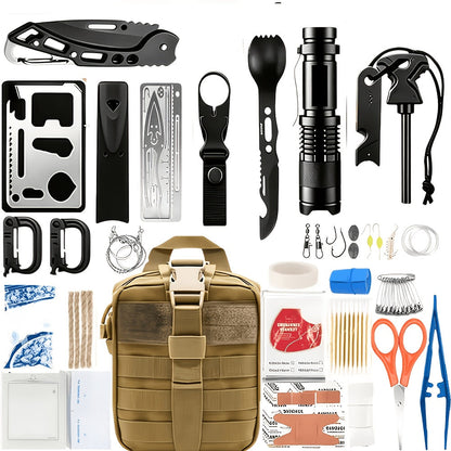 Kit de survie de 242 pièces – Équipement d'urgence en plein air avec allume-feu et trousse de premiers secours pour le camping, la randonnée, les voyages, la voiture et l'école, cadeau pour hommes et femmes, couleurs multiples