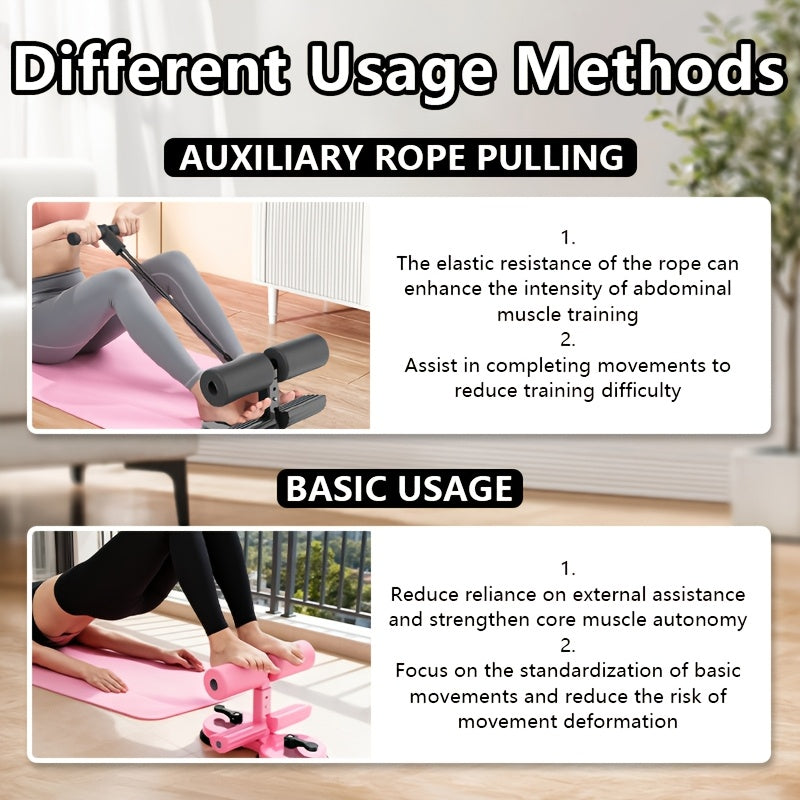 Barre de redressements assis portable – Conception réglable en 3 sections, double ventouse et bandes de résistance, équipement de fitness léger pour le renforcement abdominal à domicile, idéal pour les petits espaces