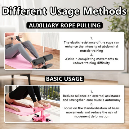 Barre de redressements assis portable – Conception réglable en 3 sections, double ventouse et bandes de résistance, équipement de fitness léger pour le renforcement abdominal à domicile, idéal pour les petits espaces