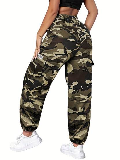 Pantalon cargo camouflage pour femme – Pantalon long décontracté pour la randonnée et le plein air, léger et respirant, multipoches, taille élastique, XS-XXL, camouflage