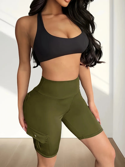 Shorts de yoga taille haute pour femme avec poches – Shorts de sport extensibles et doux, couleur unie, pour le yoga, la gym et la course, coupe flatteuse, vêtements de sport pour le printemps, l'été et l'automne