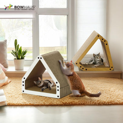 Griffoir et transat pour chat en forme de grande maison – Griffoir réversible en carton à 5 couches, 40,6 x 35,6 x 30,5 cm, protège les meubles, pour chats d'intérieur de toutes tailles, marron/blanc