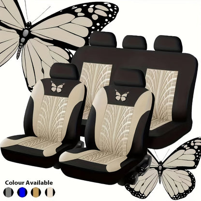 Housses de siège auto universelles pour véhicules 5 places - Motif papillon et pneu, tissu épais respirant et résistant à l'usure, ensemble complet de protection des sièges avant et arrière, convient à la plupart des voitures, camions et SUV