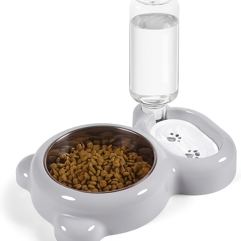 Ensemble de deux gamelles pour animaux avec bouteille d’eau automatique – Gamelles d’eau et de nourriture pour petits chiens et chats, lavables au lave-vaisselle, durables et sans BPA, rose gris violet, station de nourrissage pour animaux d’intérieur
