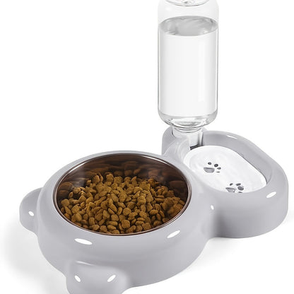 Ensemble de deux gamelles pour animaux avec bouteille d’eau automatique – Gamelles d’eau et de nourriture pour petits chiens et chats, lavables au lave-vaisselle, durables et sans BPA, rose gris violet, station de nourrissage pour animaux d’intérieur