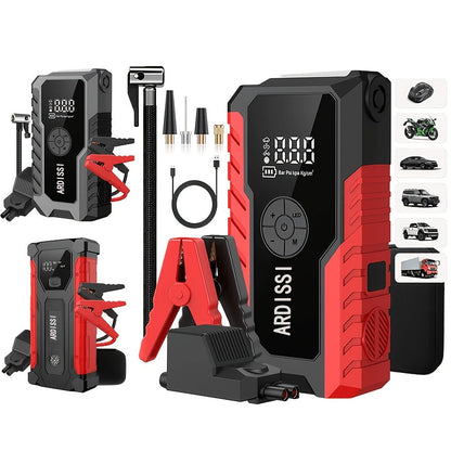 Démarreur de batterie portable 5000A avec compresseur d'air 150 PSI – Booster de batterie tout-en-un 10000mAh, port Type-C, lampe LED pour voitures essence et diesel 12V, camions, SUV et motos