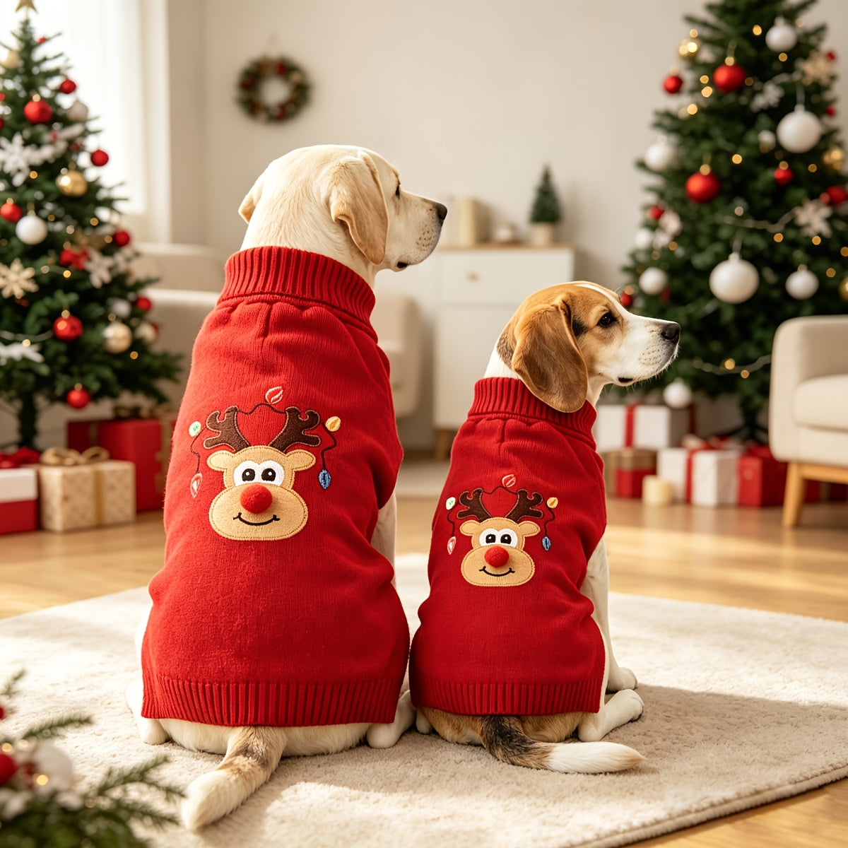 Pull de Noël pour chien – Pull d'hiver en tricot épais à col roulé pour chiens de taille moyenne et grande, vêtement festif rouge doux et chaud pour Labrador, Rottweiler, Beagle, tenue pour chien élastique et confortable