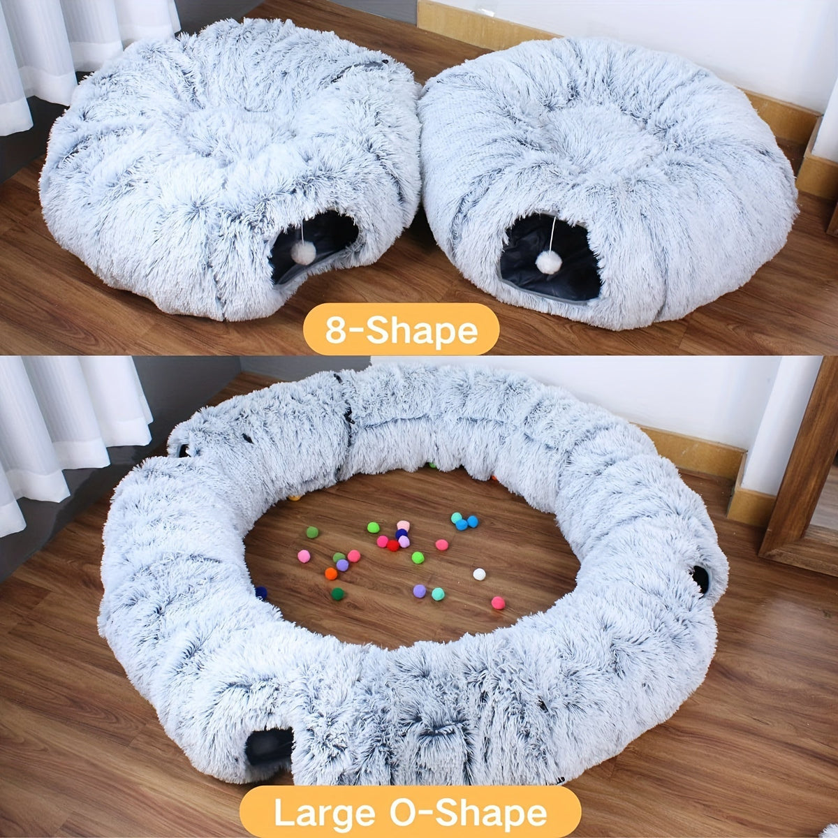 Tunnel pour chat avec lit et trou d'observation – Jouet d'intérieur en peluche douce, cachette multifonctionnelle et parc d'attractions pour chats, chatons et lapins, inclut un foulard pour animal de compagnie, tailles petit, moyen et grand