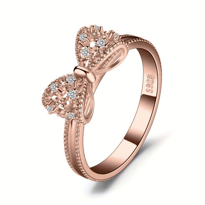 Bague nœud en argent sterling 925 pour femme – Design nœud en zircone cubique étincelant, disponible en finitions argent, or jaune et or rose, bijou délicat et hypoallergénique pour rendez-vous, usage quotidien et cadeaux, tailles 4-10