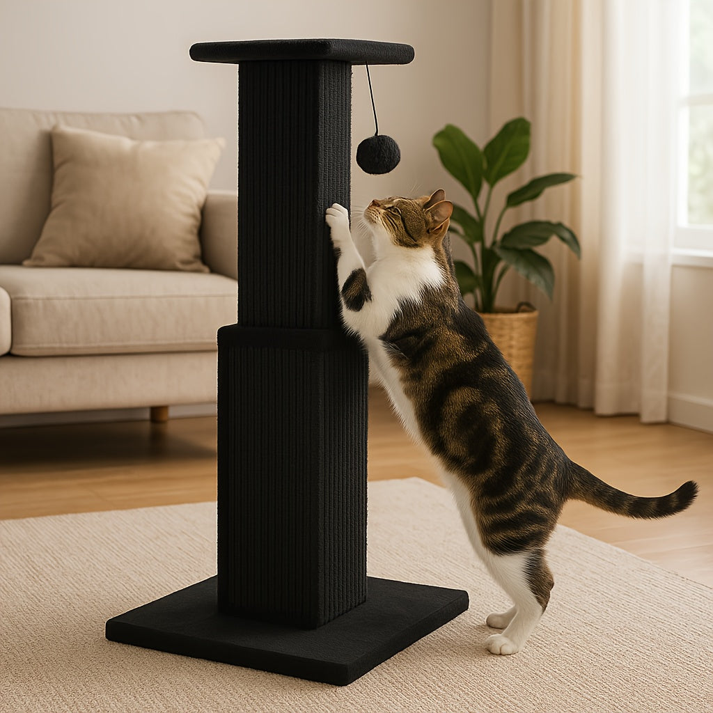 Arbre à chat à plusieurs niveaux avec poteau en sisal et jouets suspendus pour chats d'intérieur, tour d'escalade robuste et centre d'activités pour chats énergiques, disponible en gris et noir