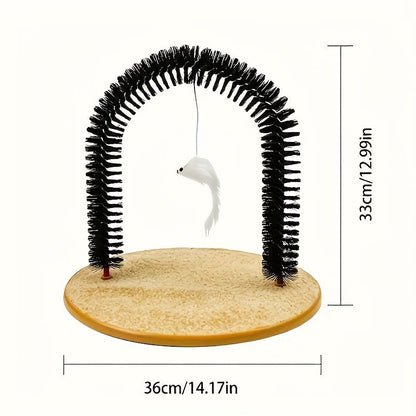 Brosse de massage et arc de toilettage pour chat - Jouet interactif à gratter pour chat, brosse de coin auto-nettoyante, retire les poils morts et satisfait l'instinct de frottement, sans piles requises