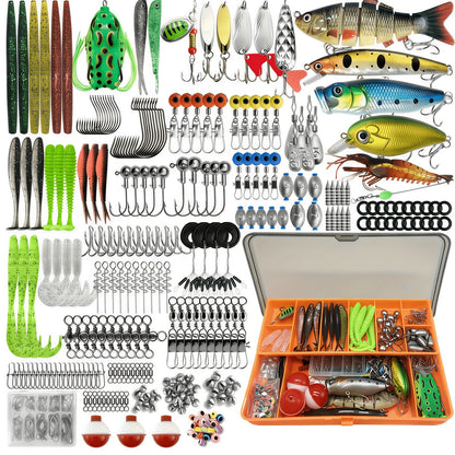 Kit de pêche de 133 pièces avec cuillers, leurres articulés, têtes plombées, plombs, hameçons et boîte de rangement – Ensemble complet pour débutants en eau douce pour la pêche au bar, à la truite et aux poissons-pan.