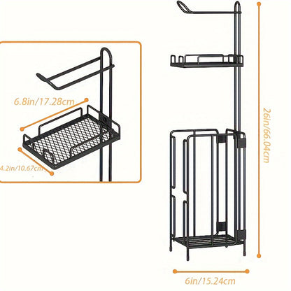 Porte-papier toilette sur pied – Support en métal avec rangement pour 3 rouleaux de réserve, distributeur moderne pour salle de bain, sans perçage, cadeau de pendaison de crémaillère et de Noël