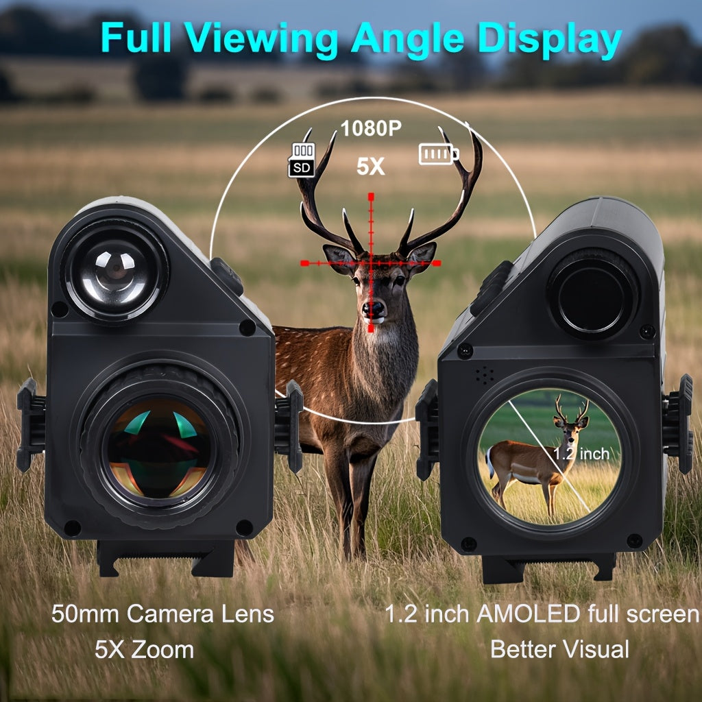 Lunette de vision nocturne numérique pour la chasse – Monoculaire infrarouge, zoom 5x, enregistrement vidéo HD 1080p, carte TF 32 Go et batterie 2600 mAh, réticule intégré pour la chasse, le camping et l'aventure en pleine nature