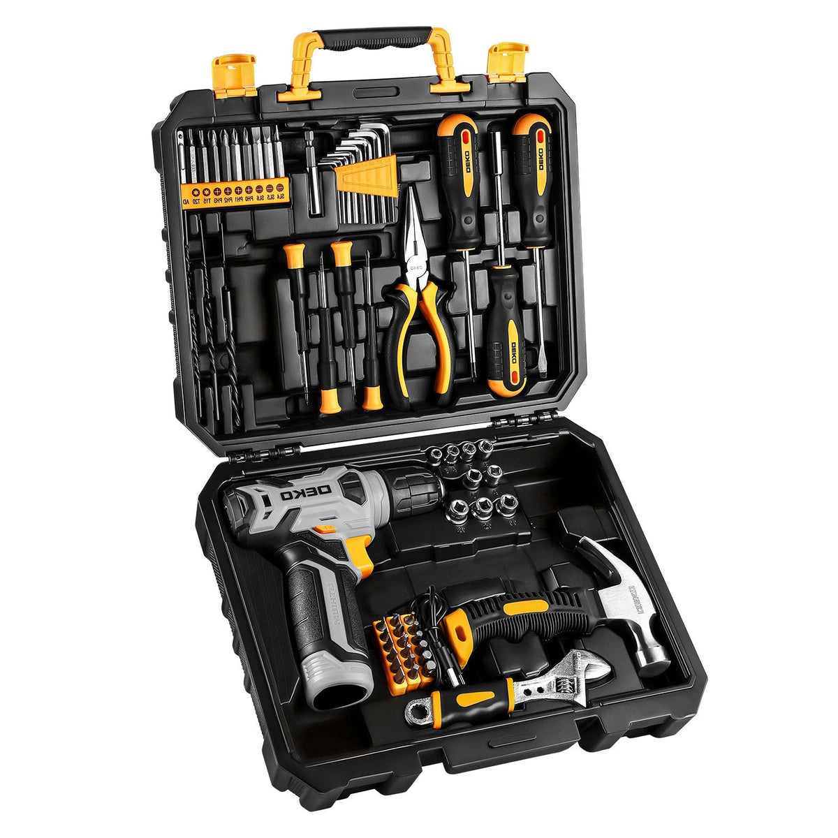 Ensemble d'outils avec perceuse sans fil 119/151 pièces, 8V rechargeable USB-C avec LED – Kit de réparation domestique tout-en-un léger pour femmes, bricolage, jardinage et montage de meubles, 6 couleurs, idée cadeau idéale