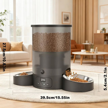 Distributeur automatique de nourriture pour chat 3L à double gamelle – Distributeur de croquettes programmable avec contrôle des portions 3L (102,5 oz) pour chats et chiens, 1 à 6 repas par jour, système anti-bourrage, fonctionne sur piles, noir