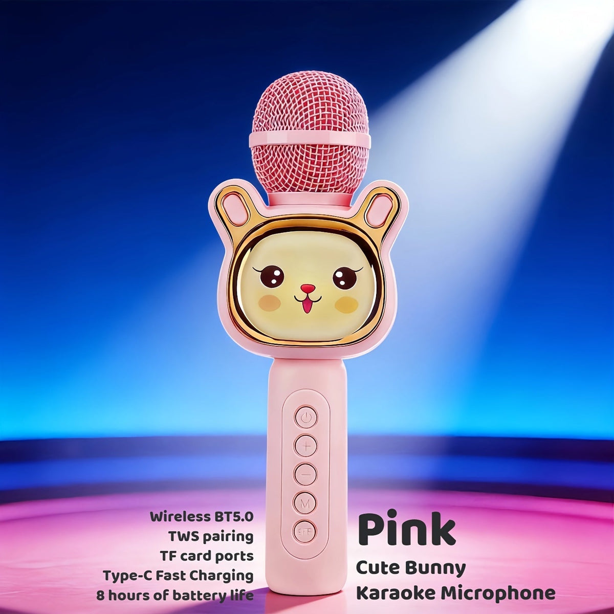 Microphone karaoké sans fil 5-en-1 avec haut-parleur intégré, lumières LED et changeur de voix – Micro de chant Bluetooth portable pour fêtes, réunions de famille, voyages et activités en plein air, 10 couleurs