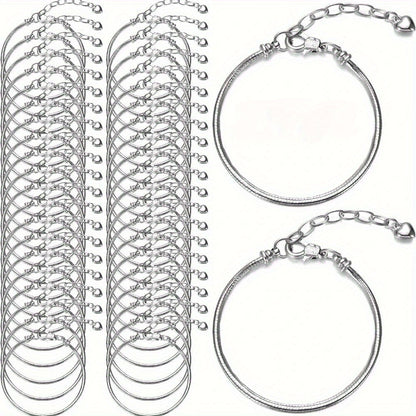 20-Piece Snake Chain Adjustable Bracelet Set 6.29 Inch Charm Bracelets with Lobster Clasp Extension Chain for Women DIY Jewelry Making Craft Supplies Beginner Gift