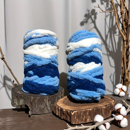 Fil chenille épais, 2 écheveaux de 500 g, laine pour tricot et crochet, rayé multicolore, polyester doux, extra épais, pelucheux, cadeau DIY pour femmes et hommes
