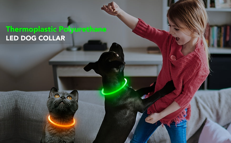 Collier pour chien à LED rechargeable par USB – Collier de sécurité lumineux à 360° avec 3 modes, réglable et découpable en TPU pour chiens de petite, moyenne et grande taille, idéal pour les promenades nocturnes, la course et la chasse