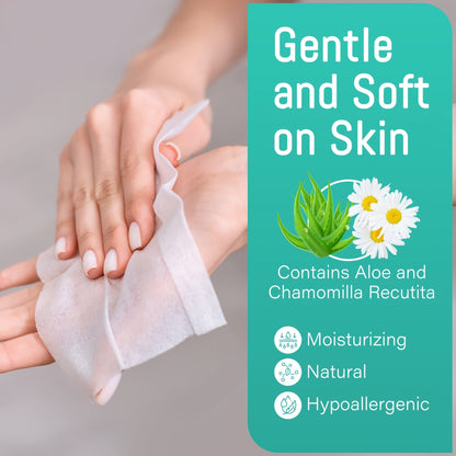 Lingettes humides jetables dans les toilettes, extra larges et épaisses – 144 ou 288 unités (paquet de 3 ou 6 x 48 unités), sans alcool, à base de plantes, compatibles avec les fosses septiques et les égouts, adaptées aux peaux sensibles et aux bébés