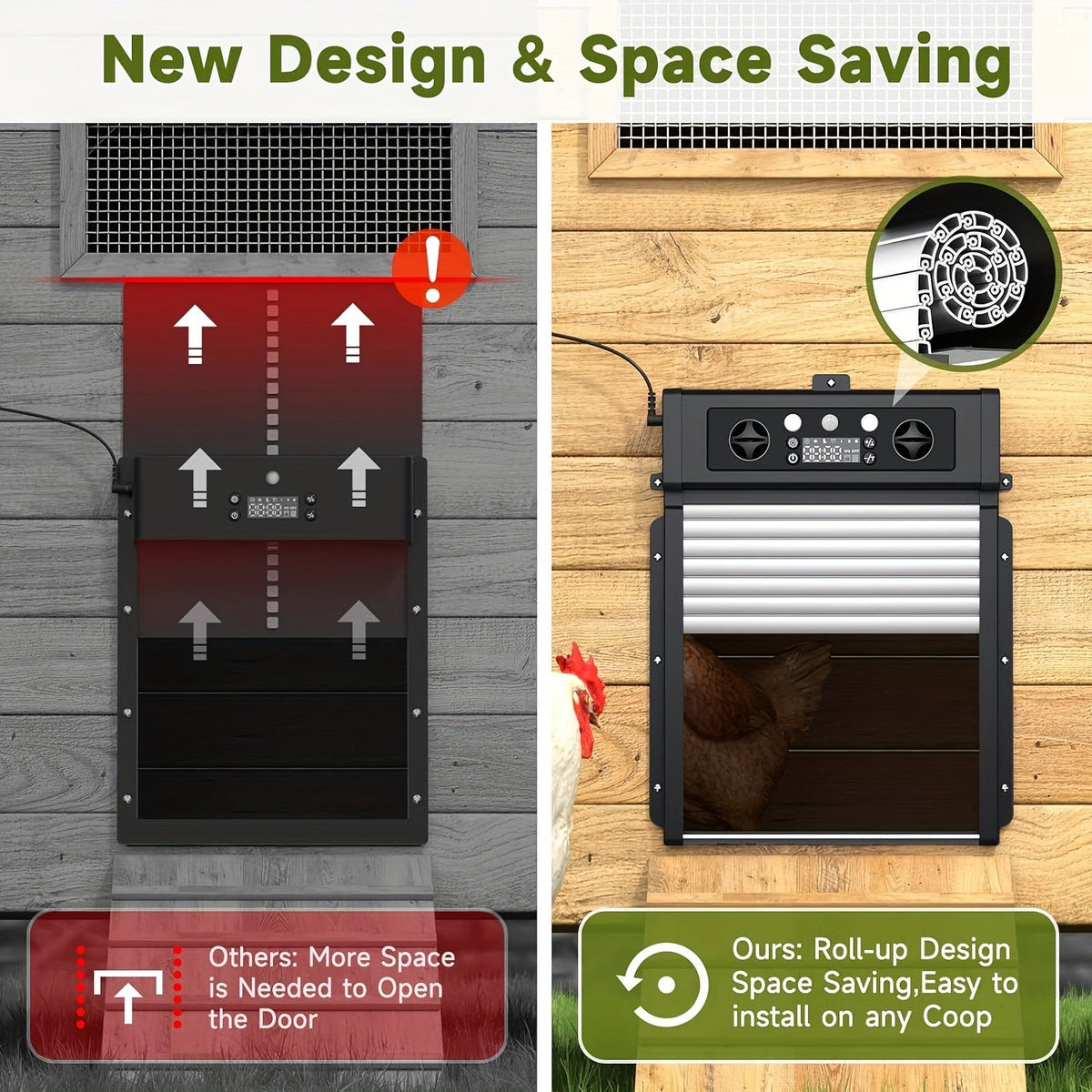 Porte de poulailler automatique à énergie solaire avec minuterie et capteur de lumière – Conception anti-pincement en alliage d'aluminium avec batterie 4000 mAh, panneau solaire et télécommande pour la gestion de la volaille