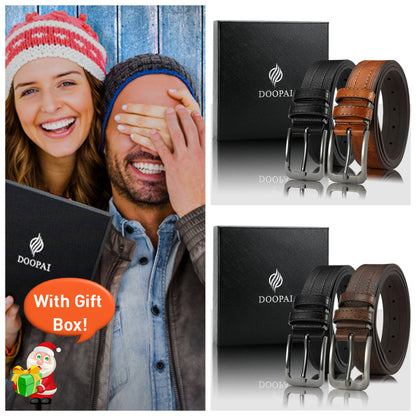 Lot de 2 ceintures pour homme en cuir de vachette véritable avec coffret cadeau – Ceinture classique vintage à boucle ardillon réglable pour jean, tailles 30"-52"