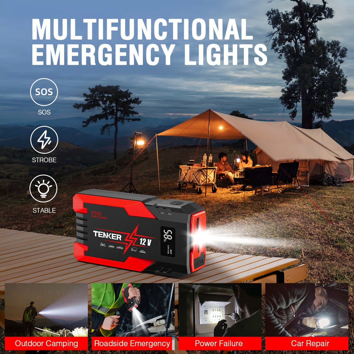 Démarreur de voiture 4000A/6000A avec compresseur d'air 150 PSI – Booster de batterie portable 2-en-1 et gonfleur de pneus, batterie externe à charge rapide USB, lampe de poche à 3 modes pour voitures, camions, motos et SUV