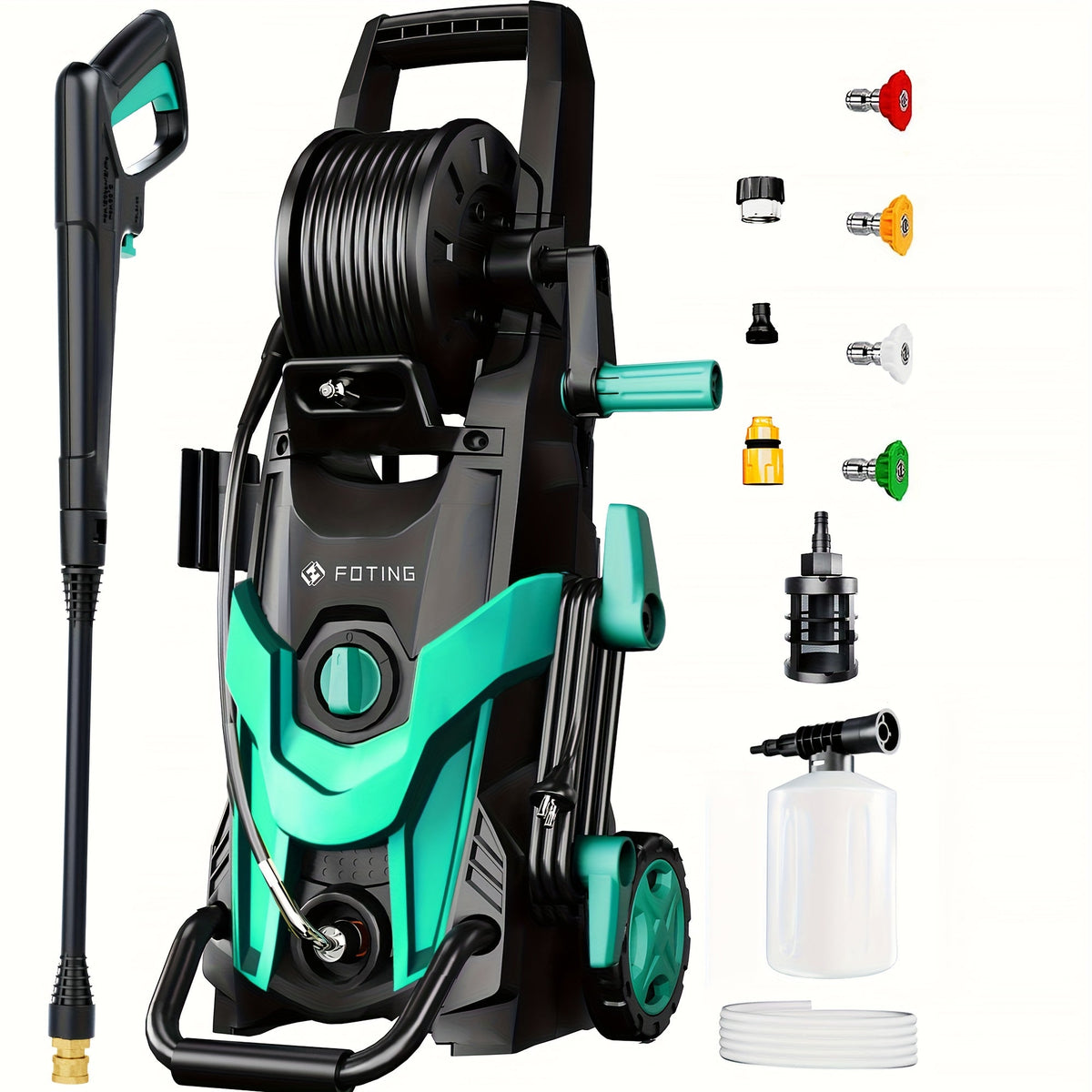 Nettoyeur haute pression électrique 4500 PSI 3,2 GPM – avec canon à mousse, 4 buses à connexion rapide, tuyau d'admission et filtre pour le nettoyage des voitures, clôtures, allées et de la maison