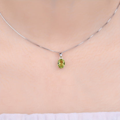 925 Sterling Silver Natural Gemstone Oval Cut Pendant Necklace for Women – Amethyst Citrine Garnet Peridot Topaz Multi-Faceted Fine Jewelry, Elegant Dating Daily Gift for Girls