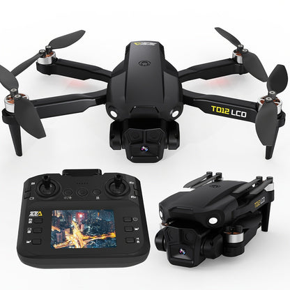 TD12LCD Drone with LCD Screen Remote Control Brushless Motor Dual Camera WiFi FPV Foldable Quadcopter for Adults Beginners 3D Flips Headless Mode One-Key Takeoff SD Card Support