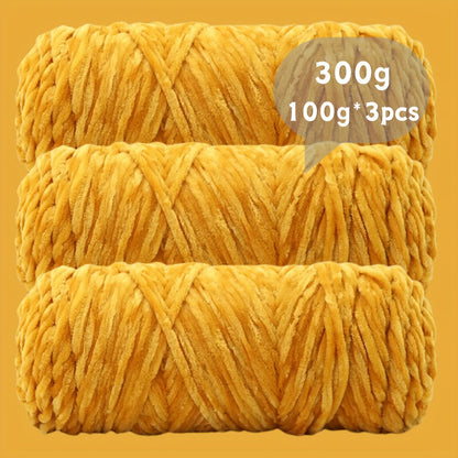 Fil chenille velours, lot de 3 pelotes de 300 g (3 x 100 g), laine douce et épaisse pour tricot et crochet, 47 couleurs, idéal pour débutants, artisanat de luxe pour pulls, écharpes, bonnets, poupées, sacs, amigurumi et projets DIY