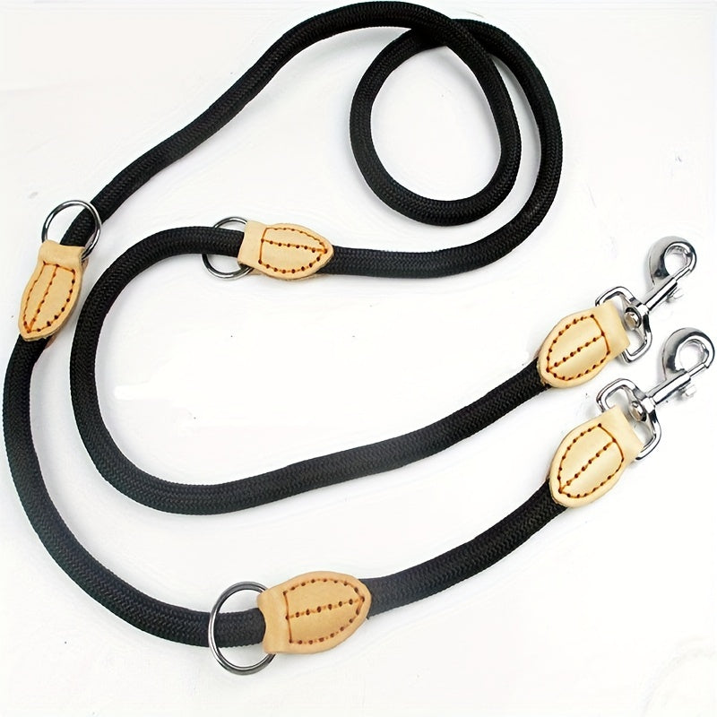 Laisse double pour 2 chiens – Laisse multifonctionnelle en corde ronde mains libres pour chiens de petite, moyenne et grande taille – Laisse de couplage pour l'entraînement, la course et la promenade de deux chiens en même temps