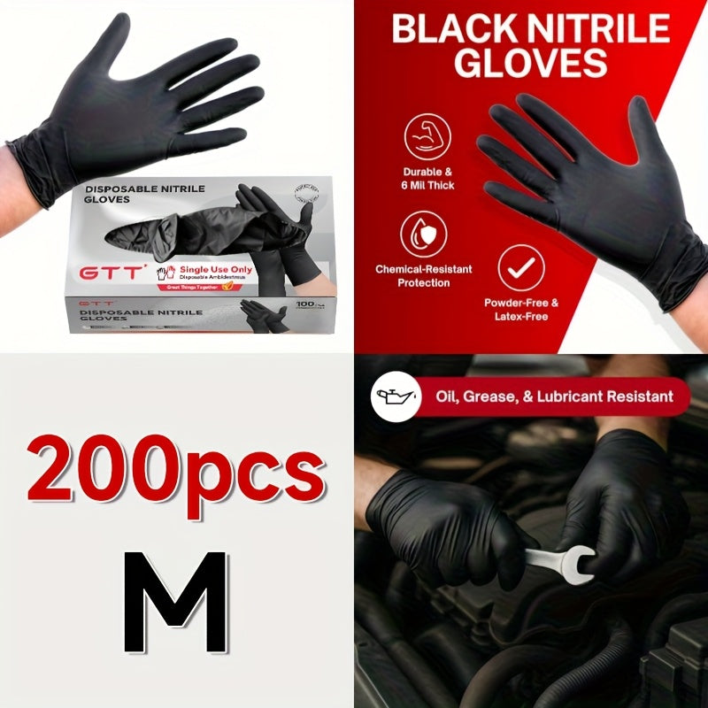 Gants jetables en nitrile noir, boîte de 200 – Épaisseur 6 mil, sans latex, sans poudre, résistants aux produits chimiques, forme flexible et ajustée, S/M/L/XL pour la mécanique, l'entretien, le nettoyage, la restauration et l'usage médical