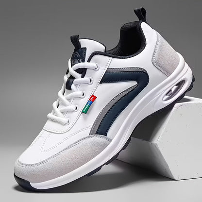 Baskets de mode pour hommes à lacets – Chaussures de course décontractées à semelle souple antidérapante, tige en polyuréthane, doublure confortable, légères pour les sports de plein air, la marche et le quotidien – Disponibles en bleu, noir et blanc