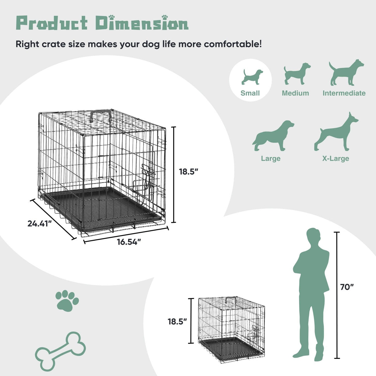 Cage pour chien pliable en fil métallique avec séparateur et plateau étanche – Chenil en métal repliable à double porte pour chiens de petite, moyenne et grande taille, pour intérieur, extérieur et voyage