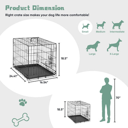Cage pour chien pliable en fil métallique avec séparateur et plateau étanche – Chenil en métal repliable à double porte pour chiens de petite, moyenne et grande taille, pour intérieur, extérieur et voyage
