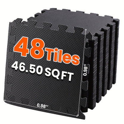 Tapis de sol emboîtables pour salle de sport, 36/48 pièces, dalles puzzle en mousse EVA, 30 x 30 cm, tapis d'exercice antidérapant pour salle de sport à domicile, garage, salle de jeux, fitness – Inclut des bordures, motif café et feuilles