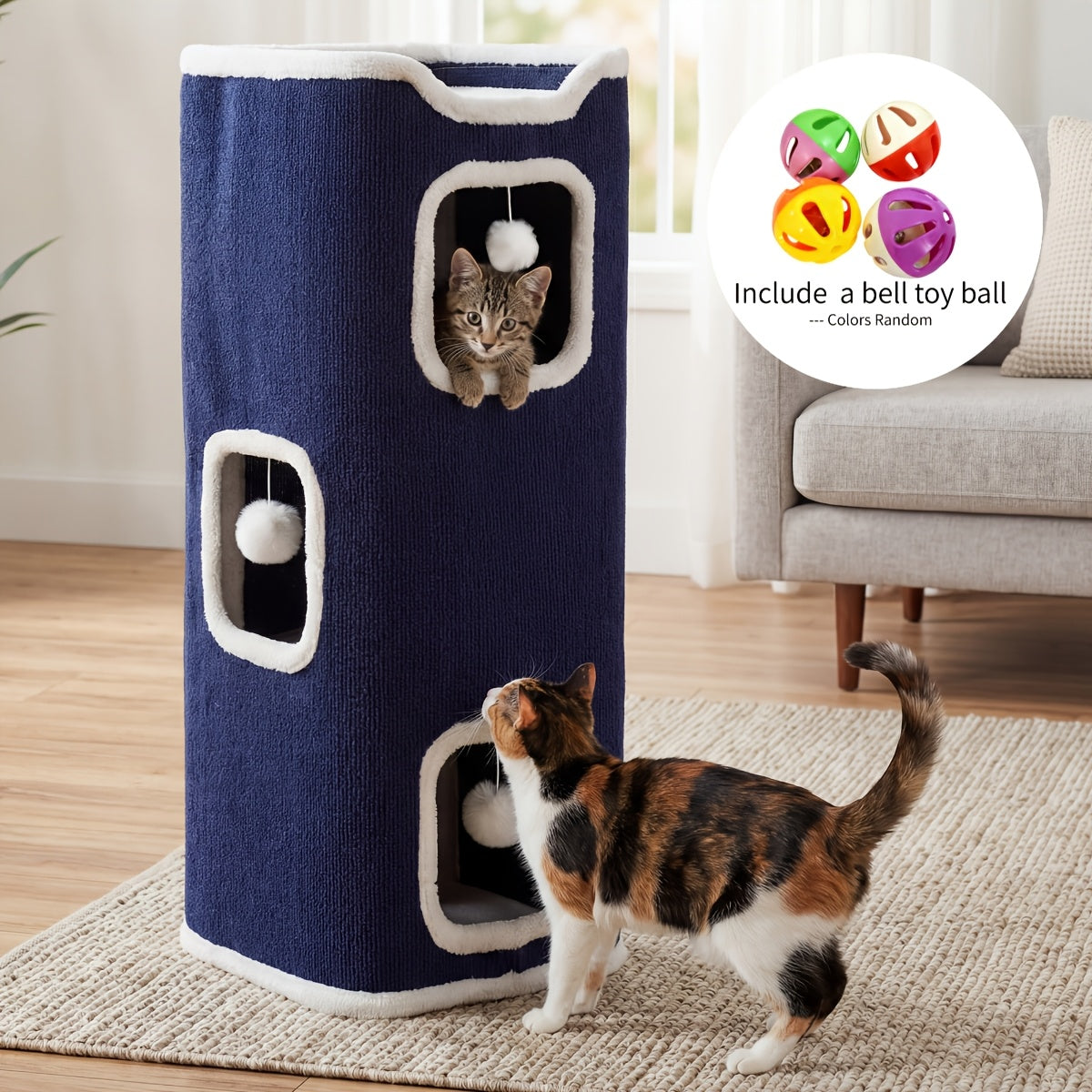 Arbre à chat pliable multi-niveaux pour chats d'intérieur – Griffoir, perchoir confortable, niche avec balle suspendue, refuge, panier douillet, options 1/3/4 étages