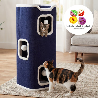Arbre à chat pliable multi-niveaux pour chats d'intérieur – Griffoir, perchoir confortable, niche avec balle suspendue, refuge, panier douillet, options 1/3/4 étages