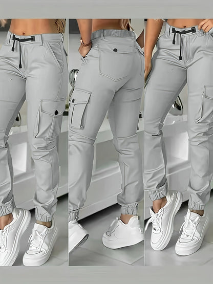 Women's Multi-Pocket Cargo Pants Casual Fashion Wide Leg Woven Trousers Olive Black White Khaki Grey S-XXL