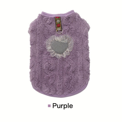 Pull-gilet pour chien pour l'automne et l'hiver – Chemise chaude et épaisse à deux pattes pour animal de compagnie avec boucle de laisse intégrée, motif en forme de cœur, vêtement confortable pour temps froid pour chiens de petite et moyenne taille