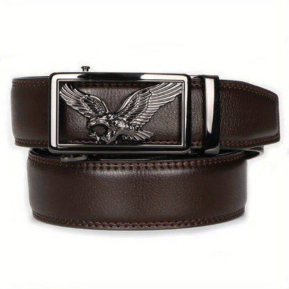 2pcs Men's Genuine Leather Belt Set with Automatic Ratchet Buckle – Adjustable Comfort Fit for 30"-44" Waist, Business & Casual Dress Belts in Black Light Brown & Black Dark Brown